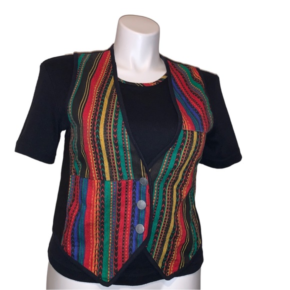 Vintage Aqua Blue 2Pcs Shirt/ Vest Set, Size M-L - Picture 9 of 16